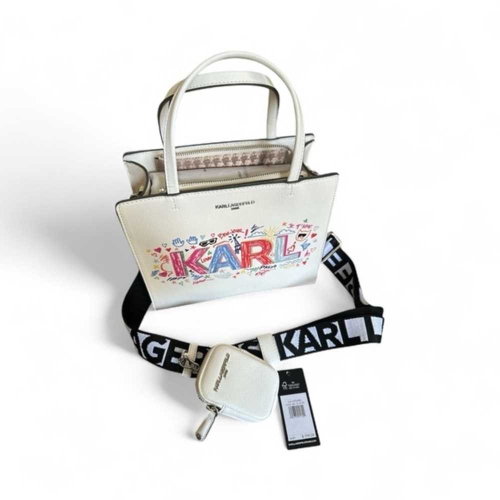 ✨ NWT Karl Lagerfeld Paris Graphic Tote Crossbody White Multi Giftable Chic